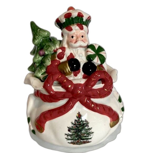 SPODE Christmas Tree Peppermint Candy Dish Trinket Bowl with Lid Tree 7 x 5.5 in - Picture 1 of 12